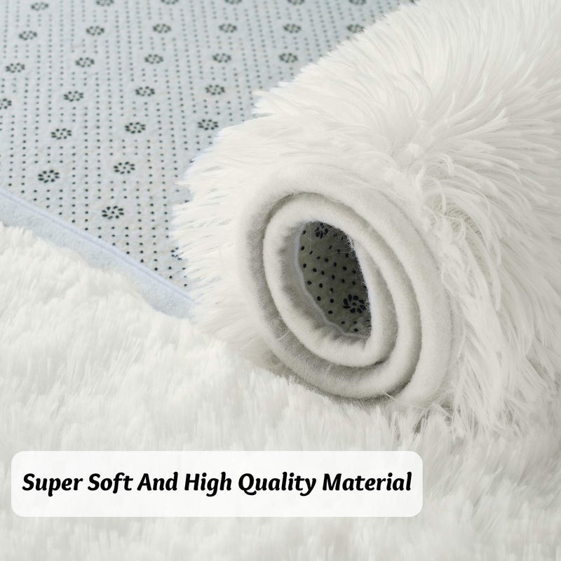 Andecor Soft Fluffy Bedroom Rugs, 4 x 6 Feet Indoor Shaggy Plush Area Rug for Boys Girls Kids Baby College Dorm Living Room Home Decor Floor Carpet, Cream White - Image 5